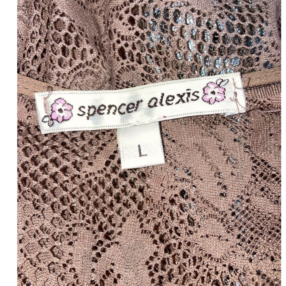 Spencer Alexis Boho Floral Embroidered Lace Kimono Brown Sheer Open Front Top - Picture 8 of 10